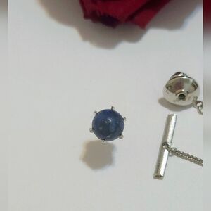 Silver Plated Lapis Lazuli Stone Lapel Pin Tie Tack